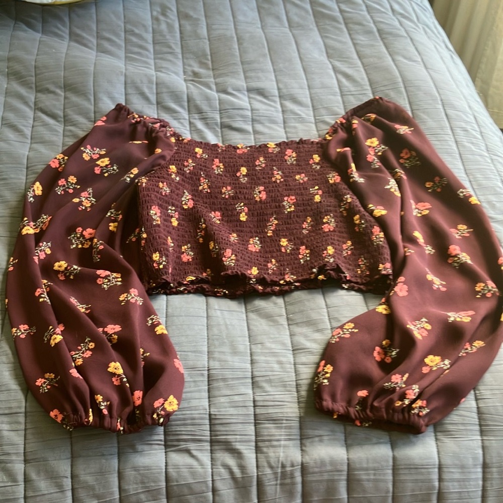Floral Burgundy Off-Shoulder Top